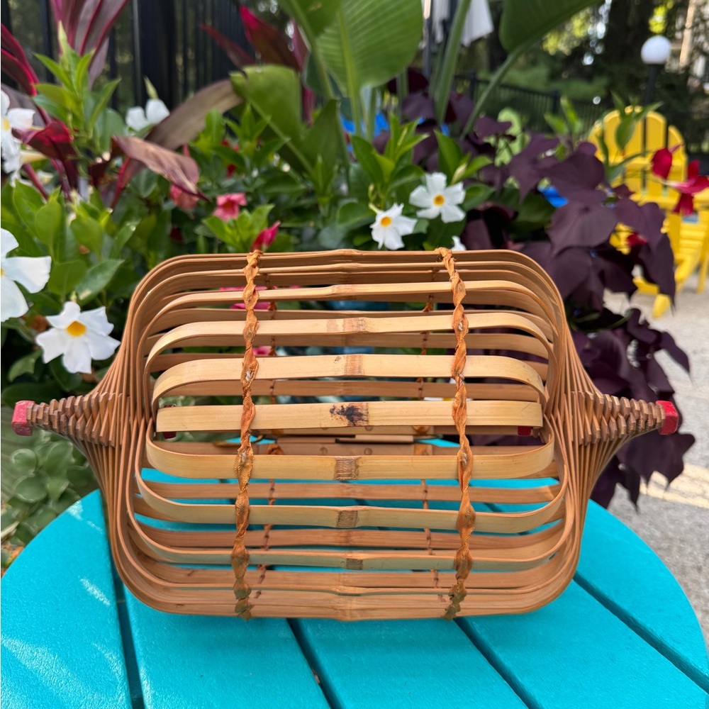 Vintage 1960’s bamboo large folding purse tote basket EVC - Picture 7 of 15